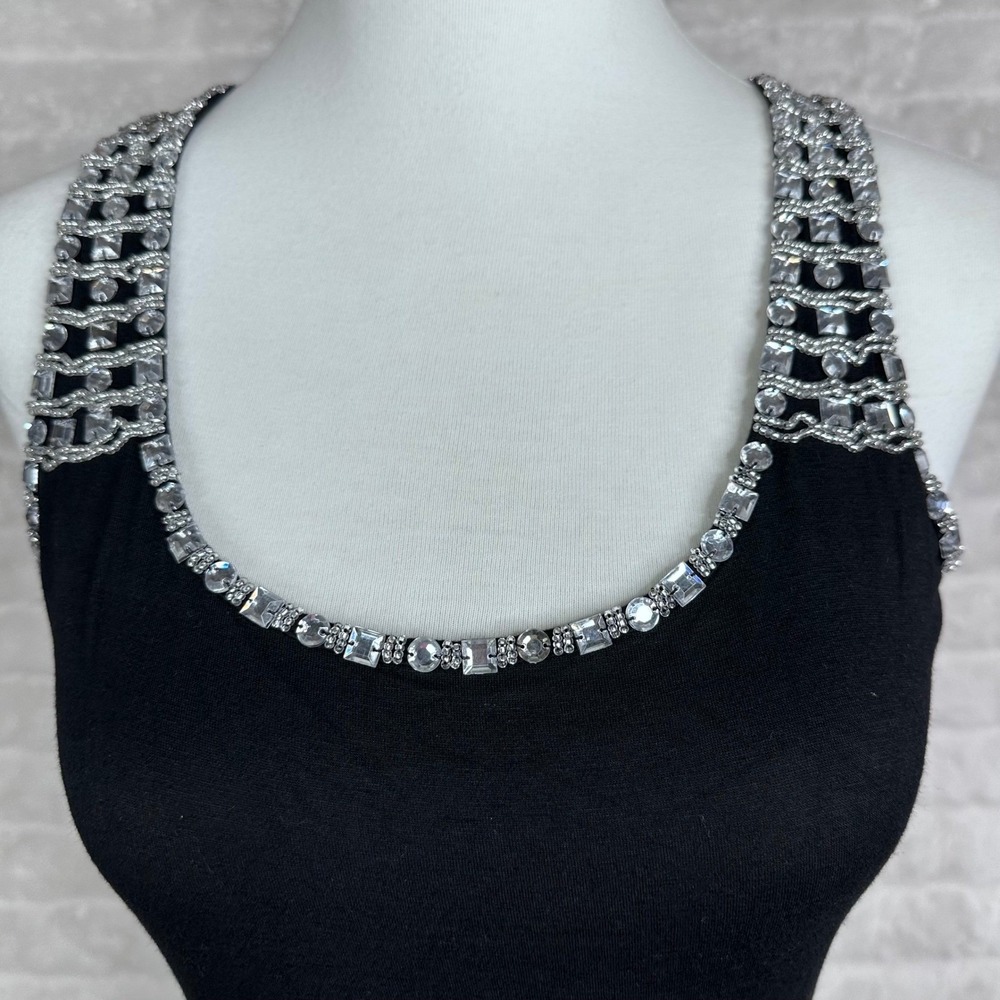 CERES Black Rhinestone Embellished Tank Top Racerback Women's Size L - Picture 2 of 8